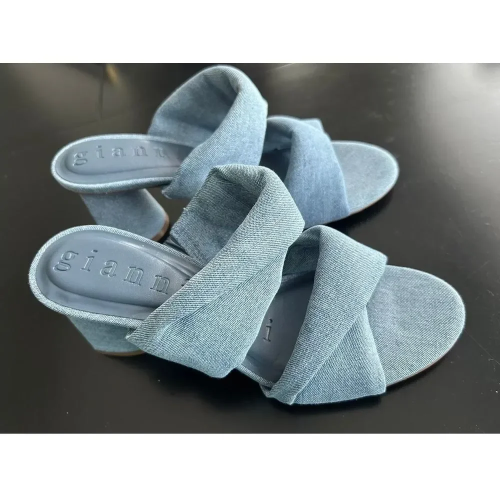 Gianni bini Chic Denim Block Heel Mules - Versatile Summer‎ Sandals - Picture 5 of 7